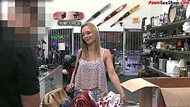 Blonde amateur pawns body for cash with office blowjob