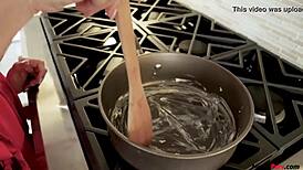 Stepmom Gives Blowjob To Stepson While He Cooks In Taboo Kitchen Hardcore