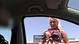 I banged the inked blonde's huge boobs at work in police uniform.