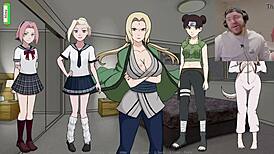 i took down tsunade in this anime hentai threesome with doggystyle creampie and blowjob