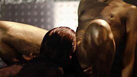 Alexis Fawx and Ana Foxxx in artsy lesbian body paint