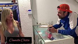 Blonde Amateur Gets Her Dick Touched by Tattooed Instructor in Gym Session