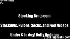 Three Playful Babes Sucking Toes in Stockings with Licking and Masturbation!