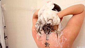 SARA JAY NARRATES HER BUSTY DISPLAY IN THE SHOWER, FLAUNTING HUGE TITS BUTT AND PUSSY