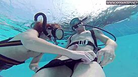 Manga character in pool with underwater fingering and oral