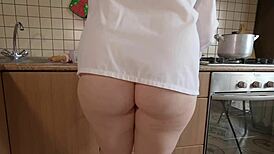 Oxana's kitchen show with dumplings and creamy blowjob