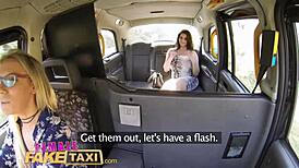 Female Fake Taxi Tarts Stretch Wet Pussies With Cucumber In Wild Car Play