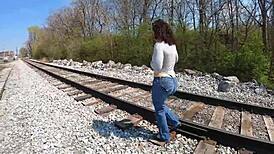 Big ass pawg wife walks outdoors in public exhibitionist homemade scene