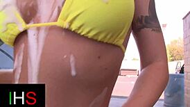 Watch this horny milf bend over for a monster cock pounding her wet pussy!