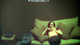 Sexy babe secretly fingering her tight pussy on the sofa