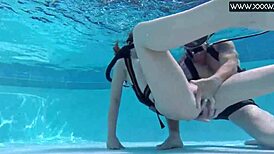 Manga character in pool with underwater fingering and oral