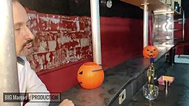 Bar man sucks big cock!