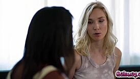 claire roos gets seduced by daya knight for hot interracial pussy play.