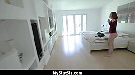 Horny Stepsister Gives Stepbro Head and Swallows Jizz