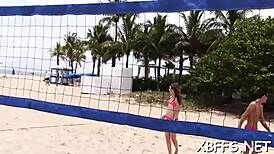 Teen babe gives a lad her pussy in rough group sex