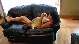 sensual girl in high heels teasing with masturbation