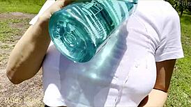 Hot Milf Flashes Big Tits In Wet Shirt Outdoors!