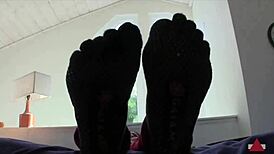 toe socks in jeans during bedroom masturbation session