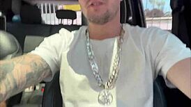 skinny guy deepthroats big cock in chained bondage trailer