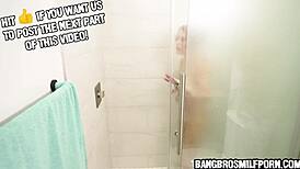 Creep on the horny milf stepmom showering with big tits and blowjob temptation