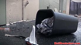 This restrained BDSM sub is punished with bastinado, spanking, and toys in the garage!