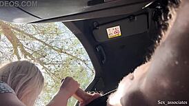 Public blonde teen rides big cock creampie on outdoor trail