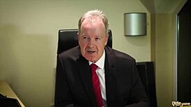 Young blonde and brunette share old man's cock for deepthroat fun.