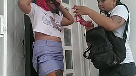 Prostitute licks shaved pussy passionately