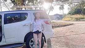 Asian Cutie Bent Over For Rough Doggystyle Sex On Mountain