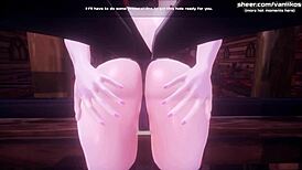 i watch this horny anime teen show her big ass and get an anal creampie during gameplay