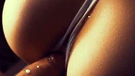 A skinny girl with a big ass gets two loads of cum, one in each hole.