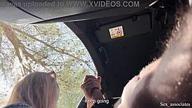 Public blonde teen rides big cock creampie on outdoor trail