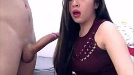 cam girl sucks big cock deep while vibrator buzzes her pussy 😈