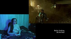Naked brunette with big natural tits plays Deadspace part 6