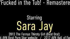 cock craving cougar sara jay gets dicked and jizzed in a hot tub, bent over with dirty talk