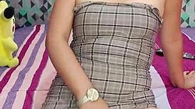 Desperate Latina girl masturbates until she squirts from anal desire.