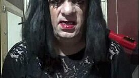 This sissy crossdresser enjoys masturbation and anal sex in a homemade setup