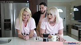 blonde wife and stepdaughter goin’ wild on free fuck day with pops