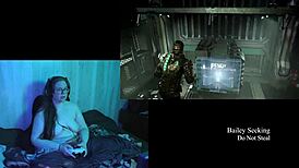 Naked brunette with big natural tits plays Deadspace part 6