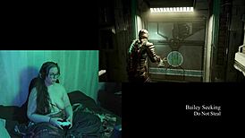 Naked brunette with big natural tits plays Deadspace part 6