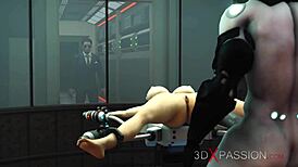 Sexy cuffed blonde pounded by shemale cyborg!