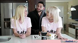 blonde wife and stepdaughter goin’ wild on free fuck day with pops