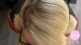 Pretty blonde in uniform gets hardcore doggy style sex with a facial