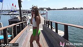 Tiny Teen Lily Adams Rides Outdoors on Boat