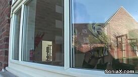 Cheating British milf lady Sonia flaunts her huge breasts