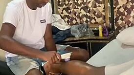 In a Rio swing house, a voyeur watches a lesbian prostitute massage a couple with big black cock anal