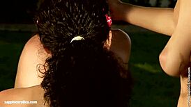 Lawn Lesbians Engage In Sensual Masturbation Fingering Cunilingus And Muff Diving By Sapphix