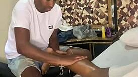 In a Rio swing house, a voyeur watches a lesbian prostitute massage a couple with big black cock anal