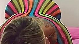 This peruvian blonde is sitting her big ass on a huge dildo for masturbation.