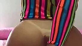 This peruvian blonde is sitting her big ass on a huge dildo for masturbation.